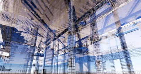 3D BIM model of reinforcement framework of the building Illustrazione stock