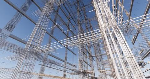 3D BIM model of reinforcement framework of the building Stock Illustration