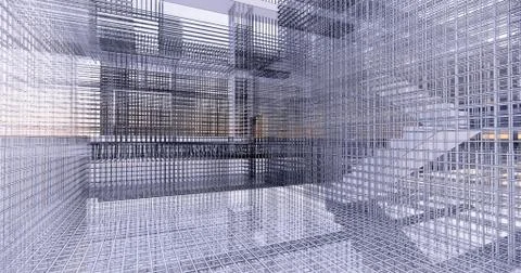 3D BIM model of reinforcement framework of the building Stock Illustration