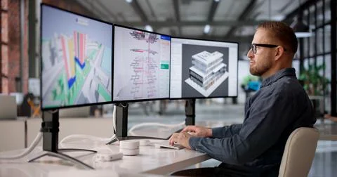 3D BIM Software Visualizing Commercial HVAC Systems For Sustainable Building  Stock Photos