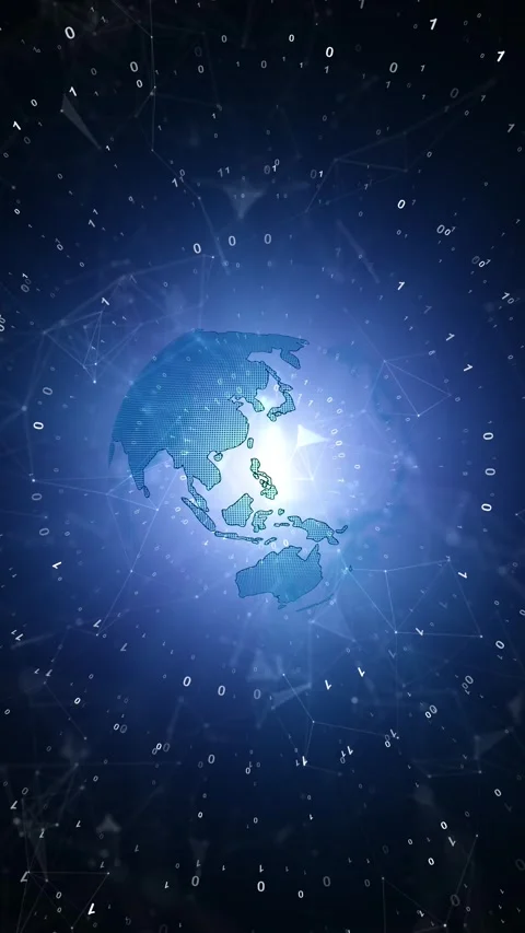 3d binary code rotation cyberspace with earth planet vertical background Stock Footage 345327796