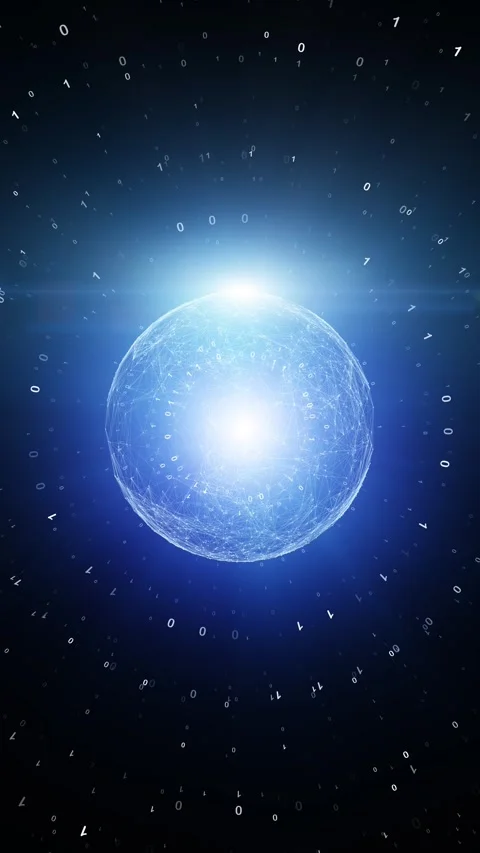 3d binary numbers rotation with 3d cyberspace sphere animation Stock Footage 345523868