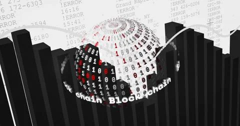 3D binary sphere floating above bar chart in data space, with error, arc and 写真素材