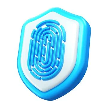 3D biometric fingerprint recognition shield icon Illustrazione stock