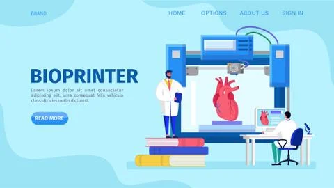 3D bioprinter human organs, vector illustration. Artificial heart implant 스톡 일러스트