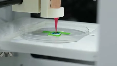 3D bioprinter printing a biomaterial onto an electrode 스톡 동영상 150860802