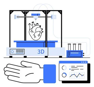 3D Bioprinting Hand Gesturing at Technological Interface Producing Heart Mo.. Illustrazione stock