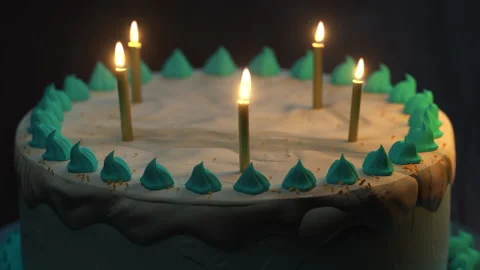 3D Birthday Cake with Lit Candles and Realistic Flame Stock Footage