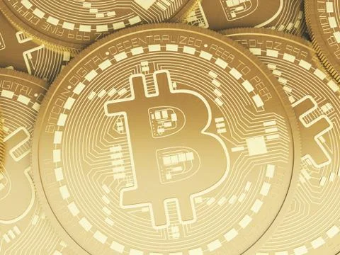 3d Bitcoin coins. Cryptocurrency concept. Ilustração Stock