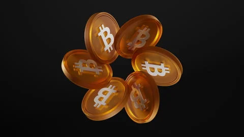 3D bitcoin crypto coin loop animation. Gold transparent CGI coins BTC spinning Stock Footage 328151462