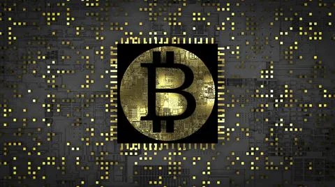 3d Bitcoin, cryptocurrency and mining concept. Sign of bitcoin on the cpu Illustrazione stock
