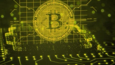 3D Bitcoin Cryptocurrency on Computer Motherboard Stock Footage 296043089