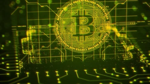 3D Bitcoin Cryptocurrency on Computer Motherboard Stock Footage 296043107