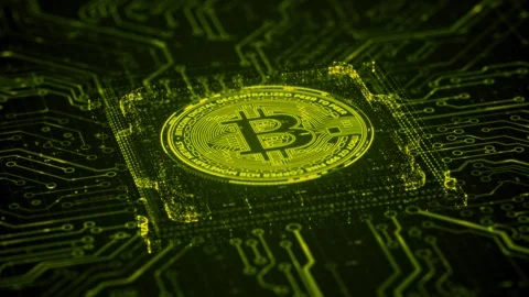 3D Bitcoin Cryptocurrency on Computer Motherboard Stock Footage 296043109