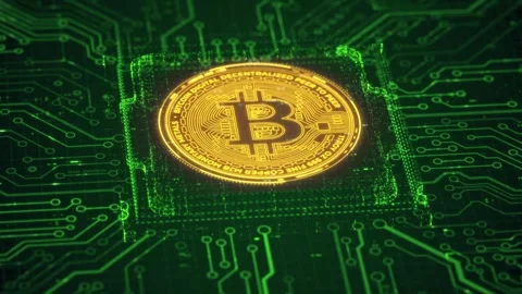 3D Bitcoin Cryptocurrency on Computer Motherboard Stock Footage 296043245