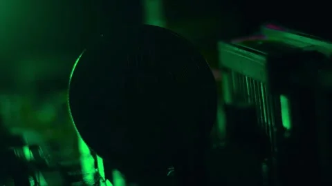 3D Bitcoin Cryptocurrency on Computer Motherboard Stock Footage 296043900