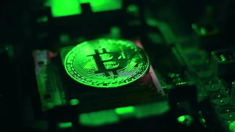 3D Bitcoin Cryptocurrency on Computer Motherboard Stock Footage 296044210