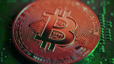 3D Bitcoin Cryptocurrency on Computer Motherboard Stock Footage 296044434