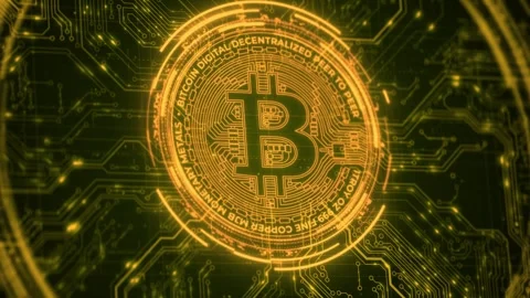 3D Bitcoin Cryptocurrency on Computer Motherboard Stock Footage 296045603