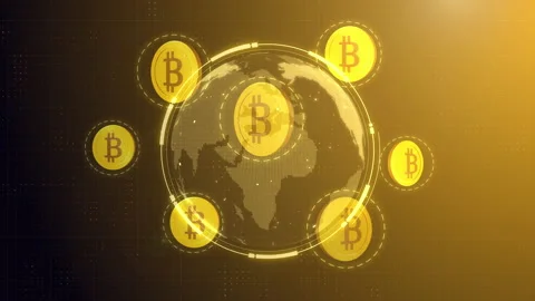 3d Bitcoin Electronic Cryptocurrency Blockchain. digital currency HUD design Stock Footage 153160032