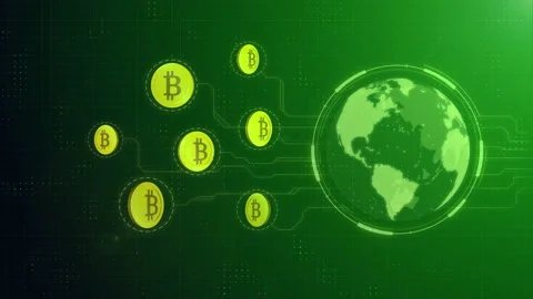 3d Bitcoin Electronic Cryptocurrency Blockchain. digital currency HUD design Stock Footage 153169057