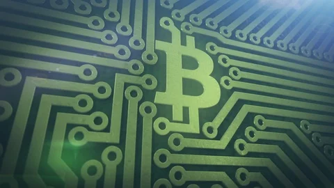 3D Bitcoin Logo Symbol on Computer Circuit Board with Camera Move v2 Stock Footage