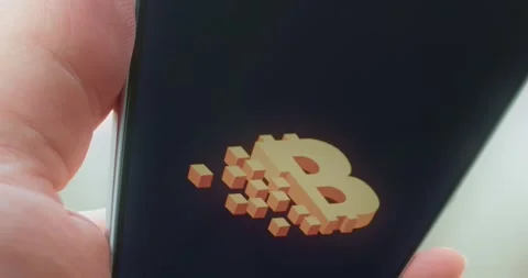 3D Bitcoin symbol breaking into small blocks, presentation Stock Footage 313439752