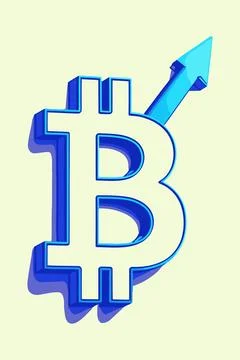 3D Bitcoin with Upward Arrow Illustration
