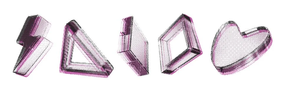 3D bitmap pixel geometric shapes, vector photocopy print effect objects Stock Illustration