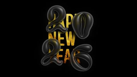3D black 2026 falling on dark. Gold text Happy New Year Video stock 317957471