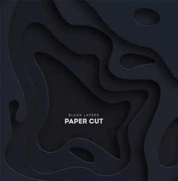 3D black abstract background with white paper cut shapes. Vector design layout Stock Illustration
