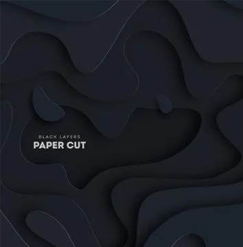 3D black abstract background with white paper cut shapes. Vector design layout Stock Illustration