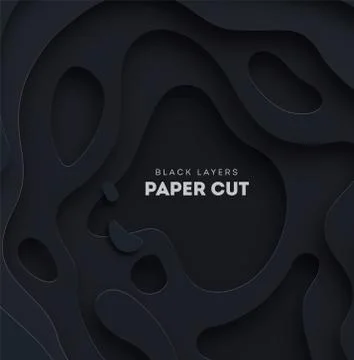 3D black abstract background with white paper cut shapes. Vector design layout Illustrazione stock