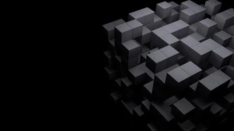 3d black abstract technology cube on empty dark background. Digital block Stock Illustration