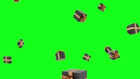 3D black and gold gift boxes falling and flying on green screen background Stock Footage 313832958