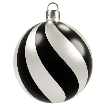 3D Black and Silver Striped Christmas Ball Ornament Stock Illustration