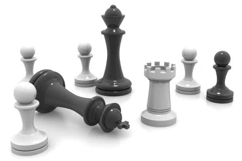 3d black and white chess pieces. Stock Illustration