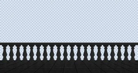 3d black balcony balustrade border with pillar Ilustración de archivo