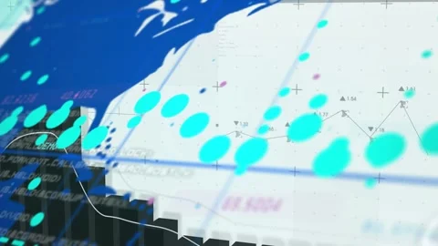 3D black bar chart anchoring incoming cyan chain and blue splash sweeping Video stock 332591949