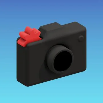 3D Black Camera Icon with Red Star Button Stock Illustration