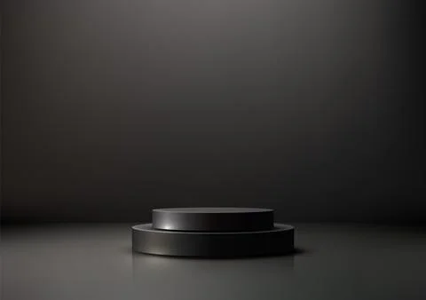 3D Black Circular Platforms on Dark Background for Minimalist Product Displ.. Stock Illustration