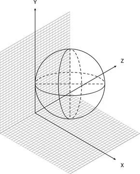 3D Black Coordinate System Sphere Wireframe Grid Planes Minimal Style Stockillustratie