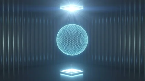 3D black environment of futuristic wall and hologram projector. Earth globe Stock Footage 112112466