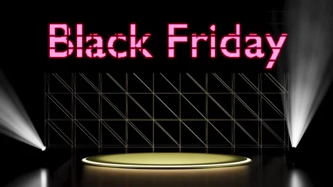 3d black friday advertisement with running lights sign, yellow empty podium.. Stock Footage 283717108