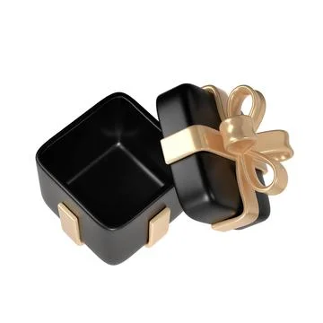 3d black Friday open gift box icon with golden ribbon bow isolated with cli.. 스톡 일러스트
