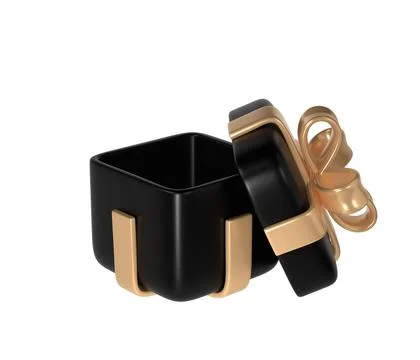 3d black Friday open gift box icon with golden ribbon bow isolated with clipp Ilustração Stock