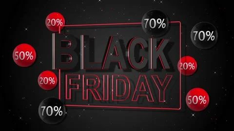 3d black Friday text and promotion percentage balls, shiny glittering particles, Stock Footage 220574571