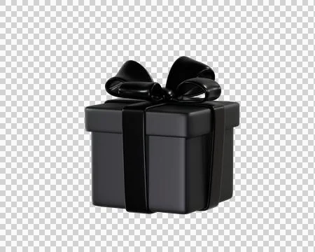 3D Black Gift Box with a Black Ribbon Stock Illustration
