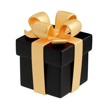 3d black gift box with gold ribbon and bow Stock Illustration