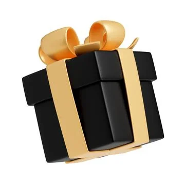 3d black gift box with gold ribbon and bow Stock Illustration